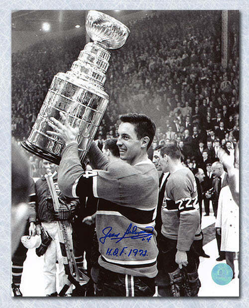 Jean Beliveau Montreal Canadiens Signed Black & White Stanley Cup 8x10 Photo Image 1