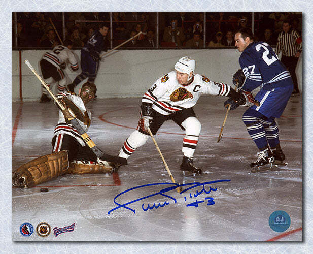 Pierre Pilote Chicago Blackhawks Autographed Defence vs Leafs 8x10 Photo Image 1