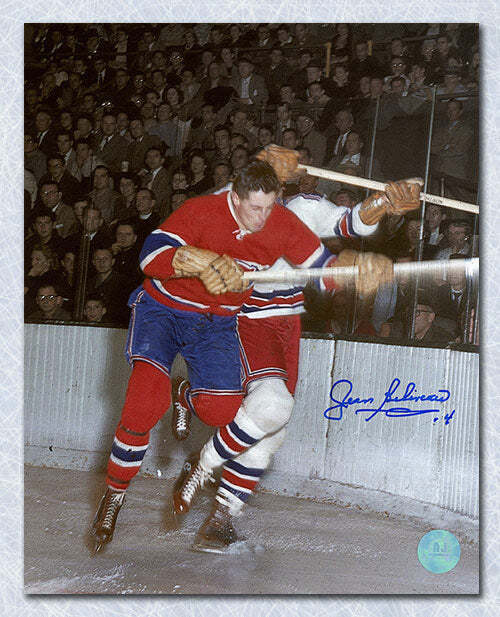 Jean Beliveau Montreal Canadiens Autographed Checking 8x10 Photo Image 1