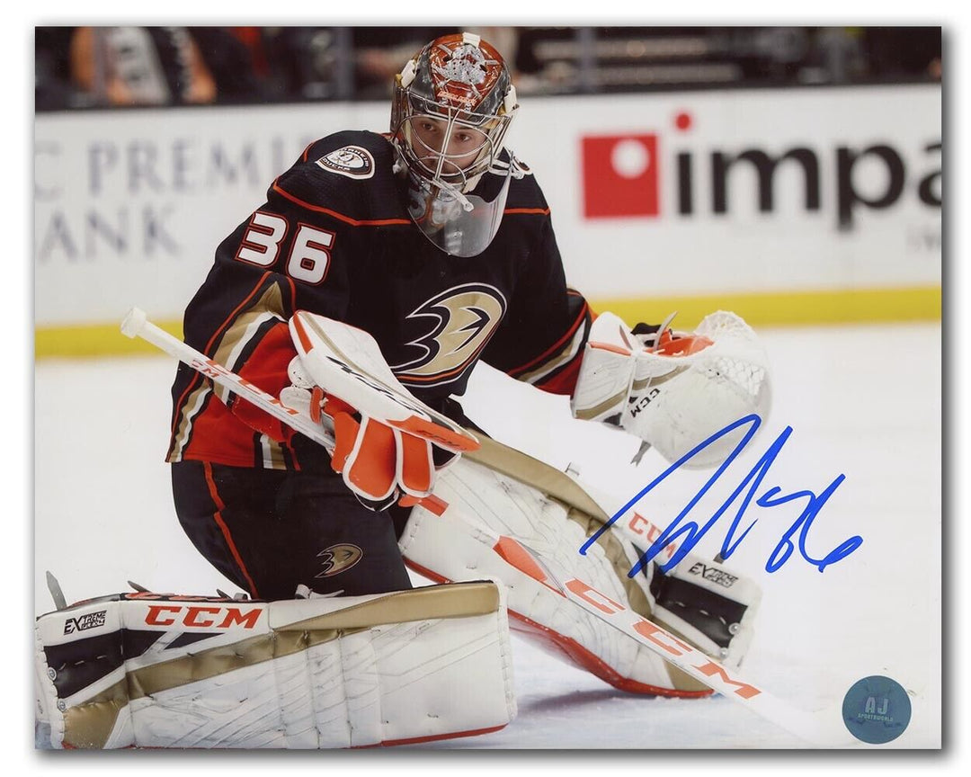 John Gibson Anaheim Ducks Autographed Goalie Action 8x10 Photo Image 1