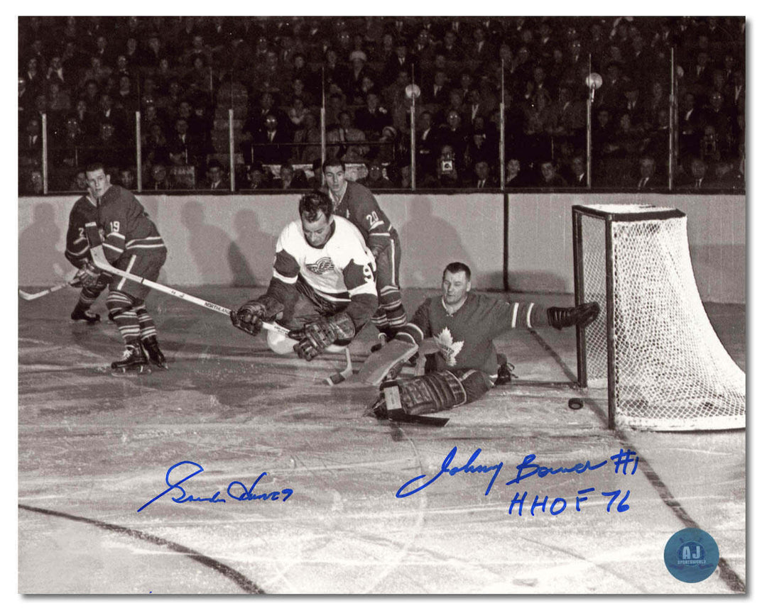Gordie Howe vs Johnny Bower Dual Signed Original Six Hockey Legends 8x10 Photo Image 1