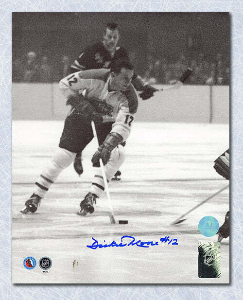 Dickie Moore Montreal Canadiens Signed Black & White Action 8x10 Photo Image 1