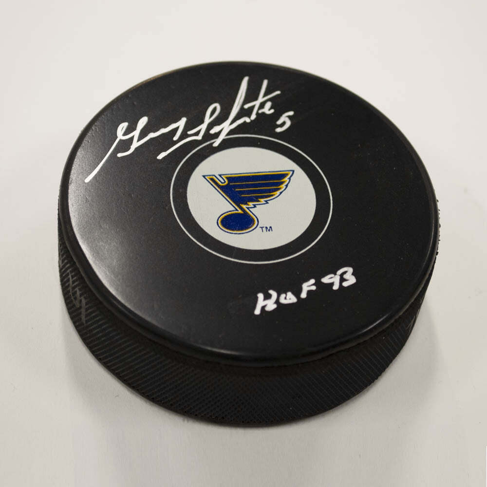 Guy Lapointe St. Louis Blues Autographed Hockey Puck with HOF Note Image 1