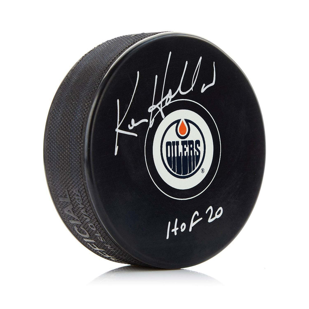 Ken Holland Edmonton Oilers Signed Hockey Puck with HOF Note Image 1