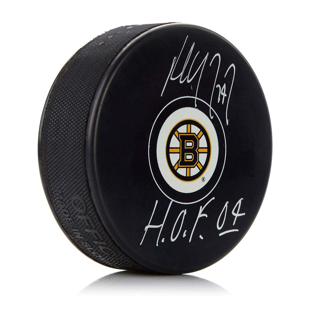 Paul Coffey Boston Bruins Signed Hockey Puck with HOF Note Image 1