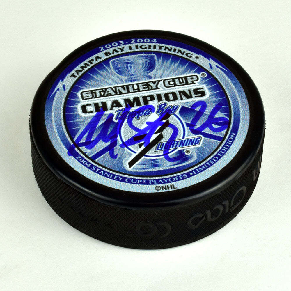 Martin St Louis Tampa Bay Lightning Autographed 2004 Stanley Cup Puck Image 1