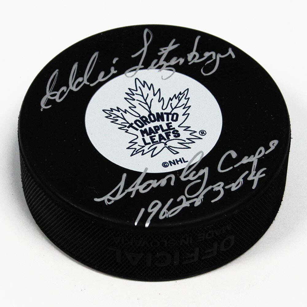 Ed Litzenberger Toronto Maple Leafs Signed Stanley Cup Note Puck Image 1