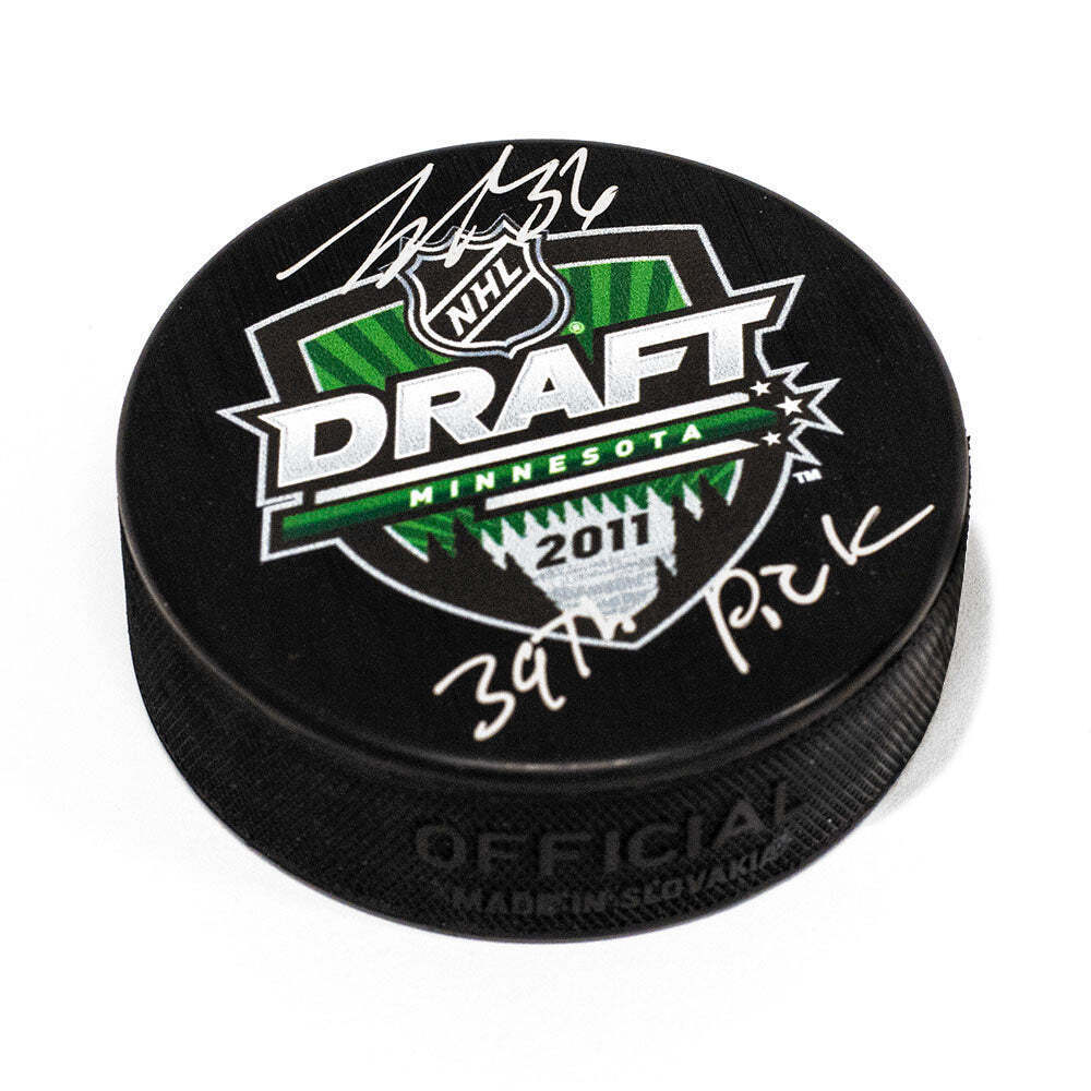 John Gibson Signed 2011 NHL Entry Draft Puck with 39th Pick Note Image 1