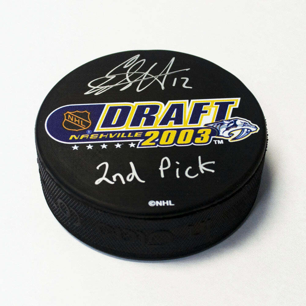 Eric Staal Signed 2003 NHL Entry Draft Puck with 2nd Pick Note Image 1