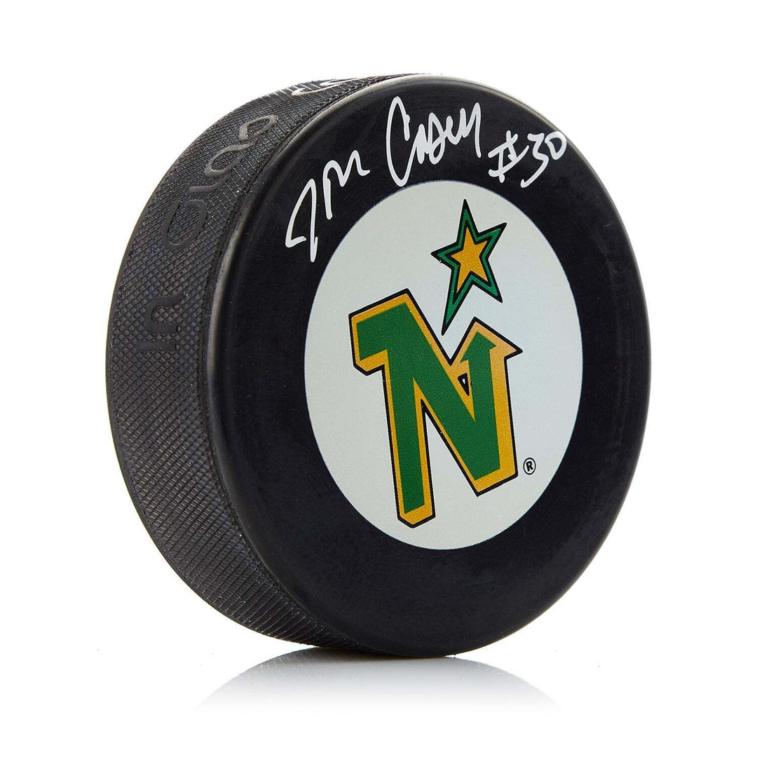 Jon Casey Minnesota North Stars Autographed Hockey Puck Image 1