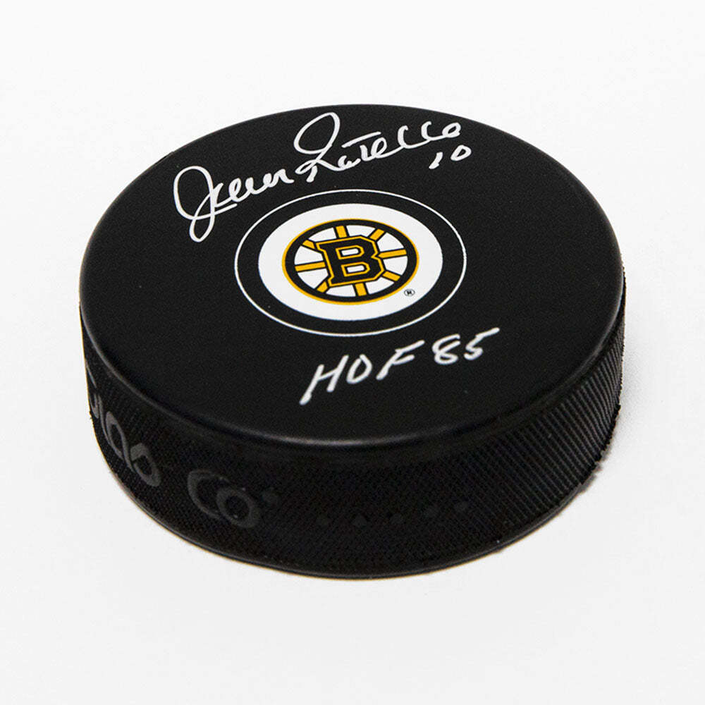 Jean Ratelle Boston Bruins Signed Hockey Puck with HOF Note Image 1