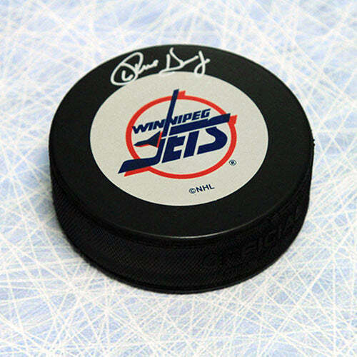 Phil Housley Winnipeg Jets Autographed Vintage Logo Hockey Puck Image 1