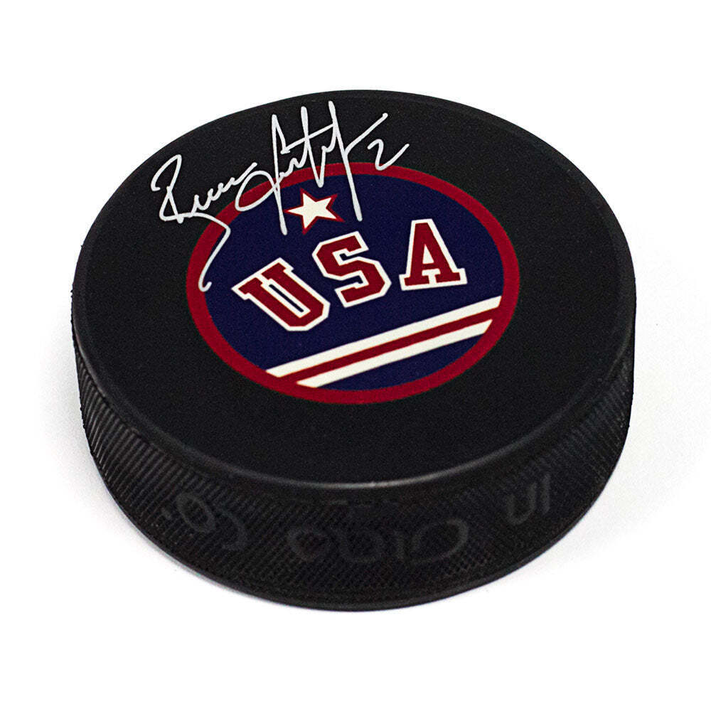 Brian Leetch Team USA Autographed Olympic Hockey Puck Image 1