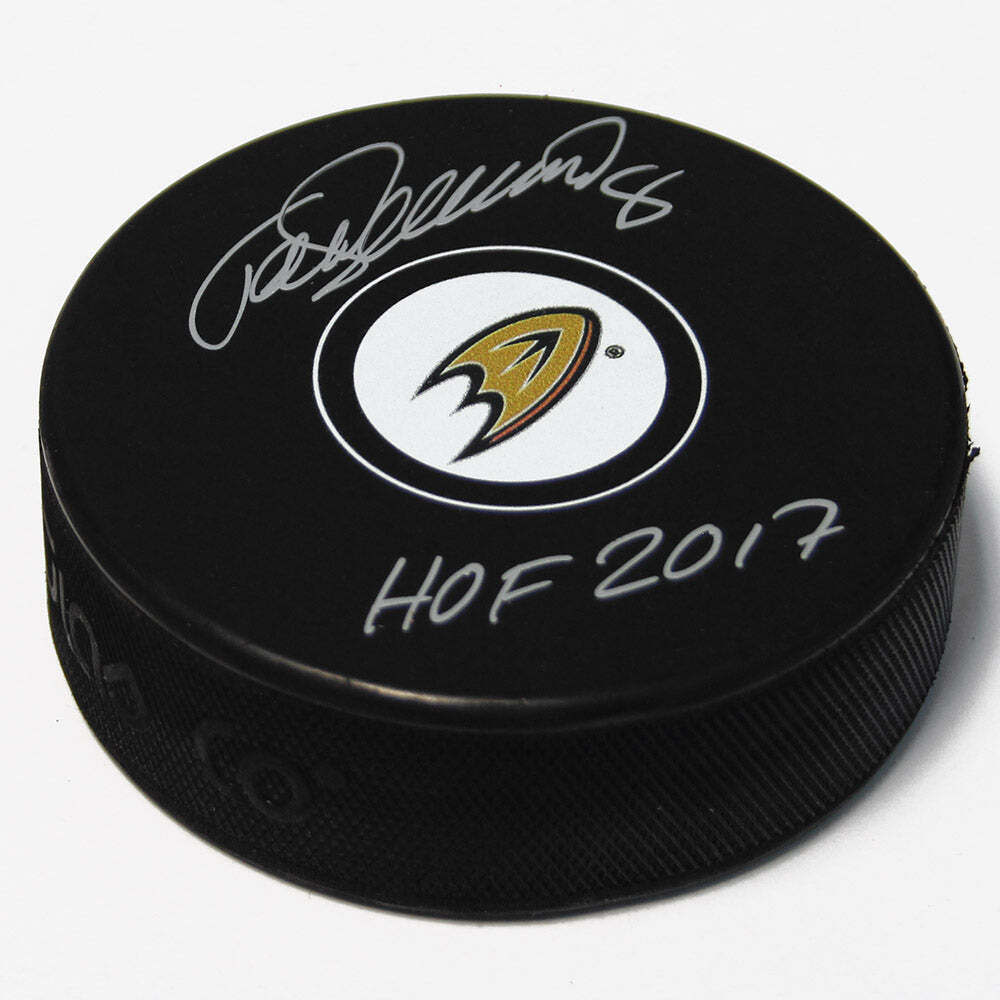 Teemu Selanne Anaheim Ducks Signed Hockey Puck with HOF Note Image 1