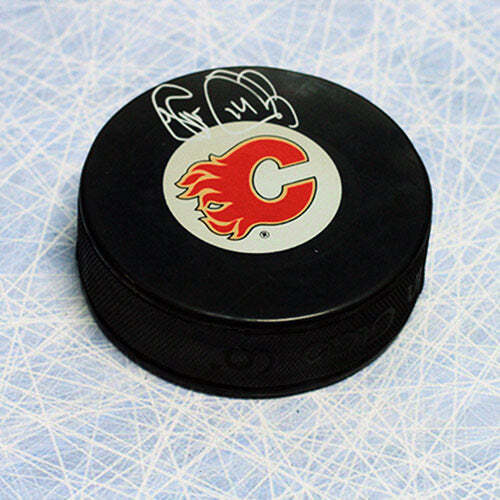 Theo Fleury Calgary Flames Autographed Hockey Puck Image 1