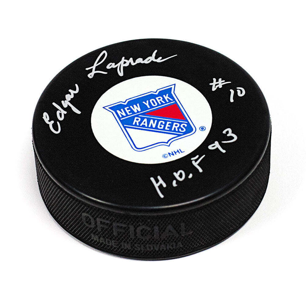 Edgar Laprade New York Rangers Signed Hockey Puck with HOF Note Image 1