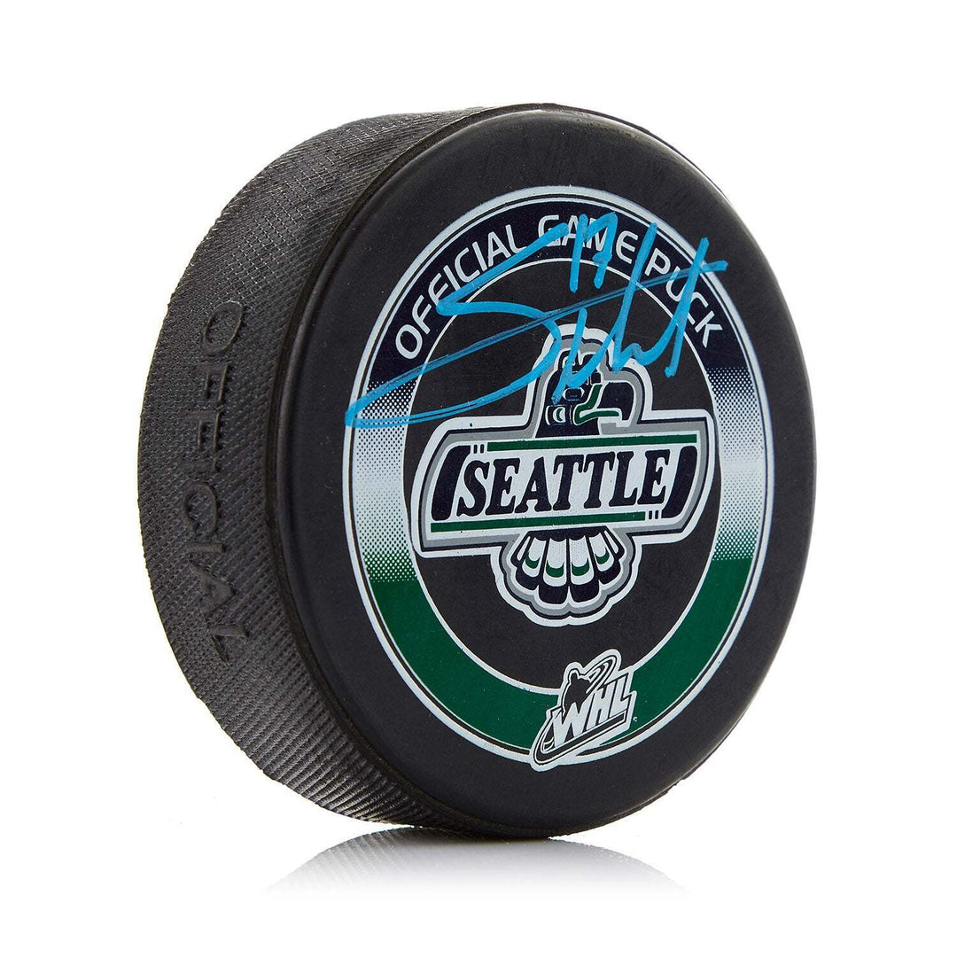 Shea Theodore Seattle Thunderbirds Signed Official Game Puck Image 1
