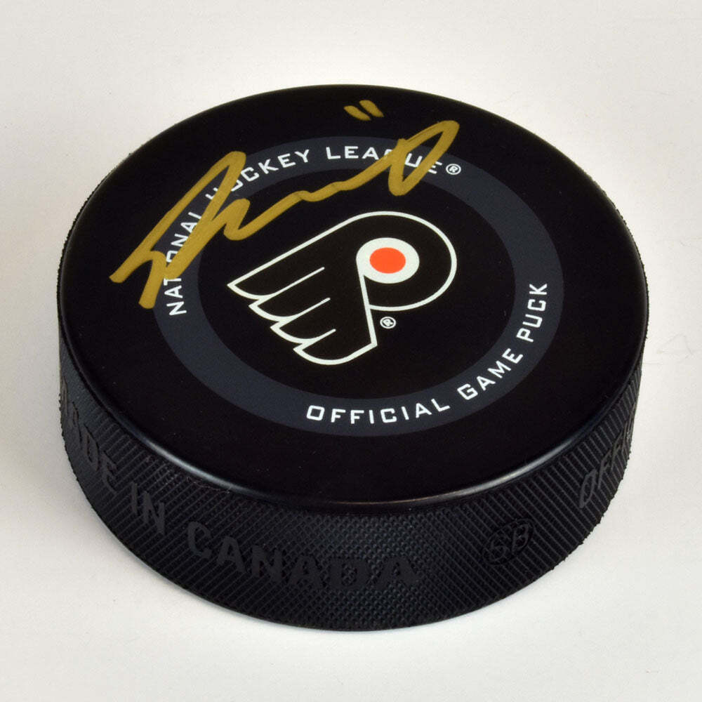 Travis Konecny Philadelphia Flyers Signed Official Game Puck Image 1