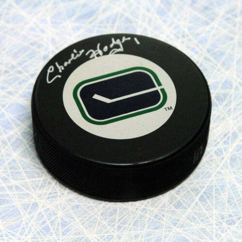 Charlie Hodge Vancouver Canucks Autographed Hockey Puck Image 1