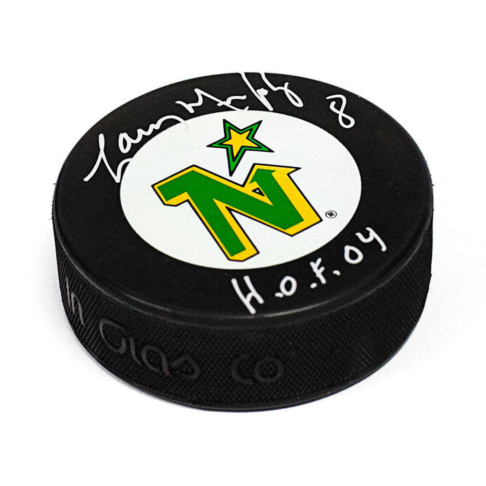 Larry Murphy Minnesota North Stars Signed Hockey Puck with HOF Note Image 1