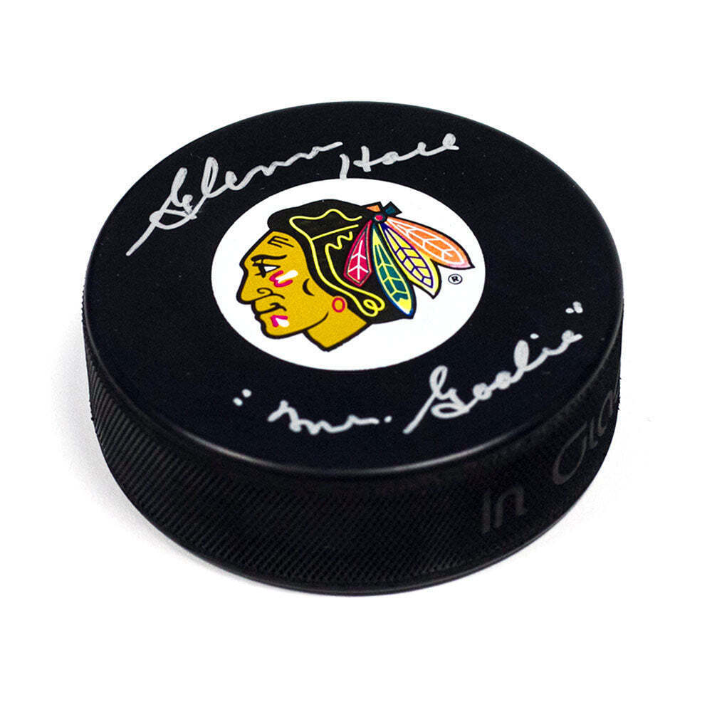Glenn Hall Chicago Blackhawks Autographed Hockey Puck w Mr Goalie Note Image 1