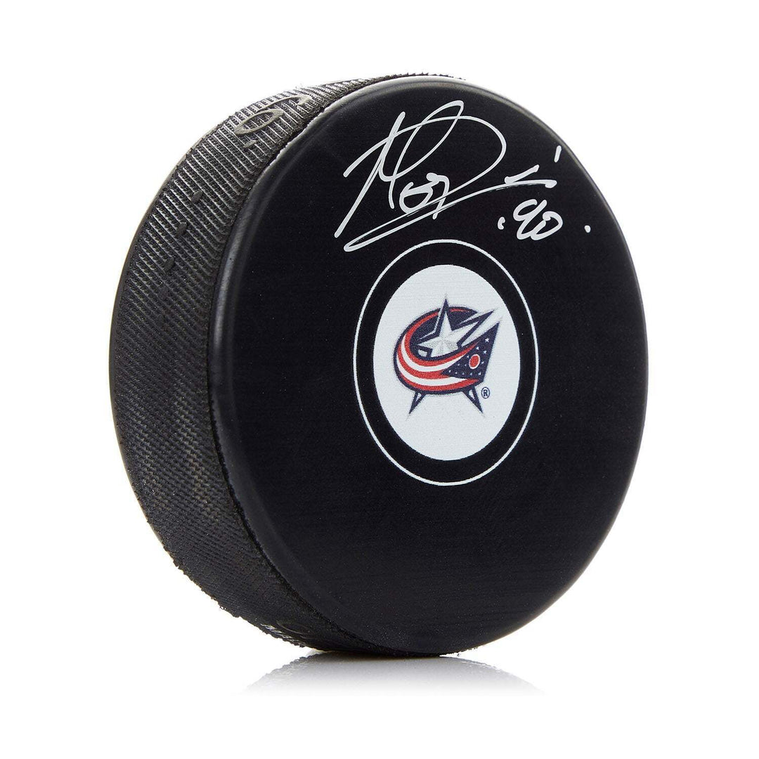 Elvis Merzlikins Columbus Blue Jackets Autographed Hockey Puck Image 1