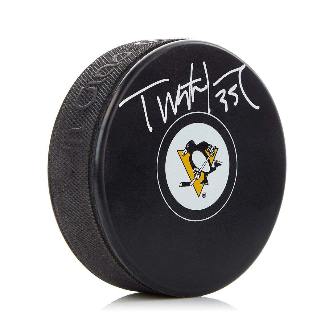 Tristan Jarry Pittsburgh Penguins Autographed Hockey Puck Image 1