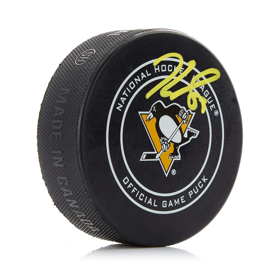 Jake Guentzel Autographed Pittsburgh Penguins Rookie Game Puck Image 1