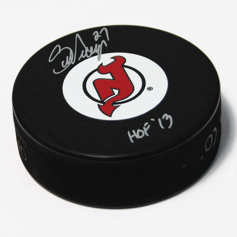 Scott Niedermayer New Jersey Devils Signed Hockey Puck with HOF Note Image 1