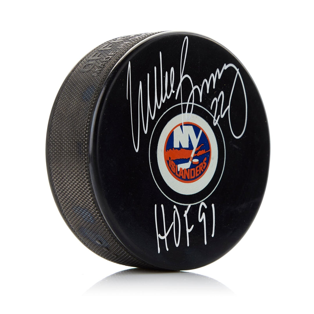 Mike Bossy New York Islanders Signed Puck with HOF Note Image 1