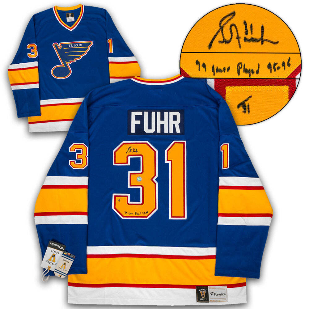 Grant Fuhr St. Louis Blues Signed Games Record Vintage Fanatics Jersey #/31 Image 1