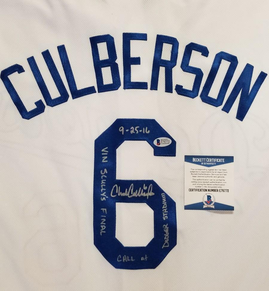 CHARLIE CULBERSON Signed Jersey "Scully's Final Call 9-25-16"  Beckett BAS COA Image 1