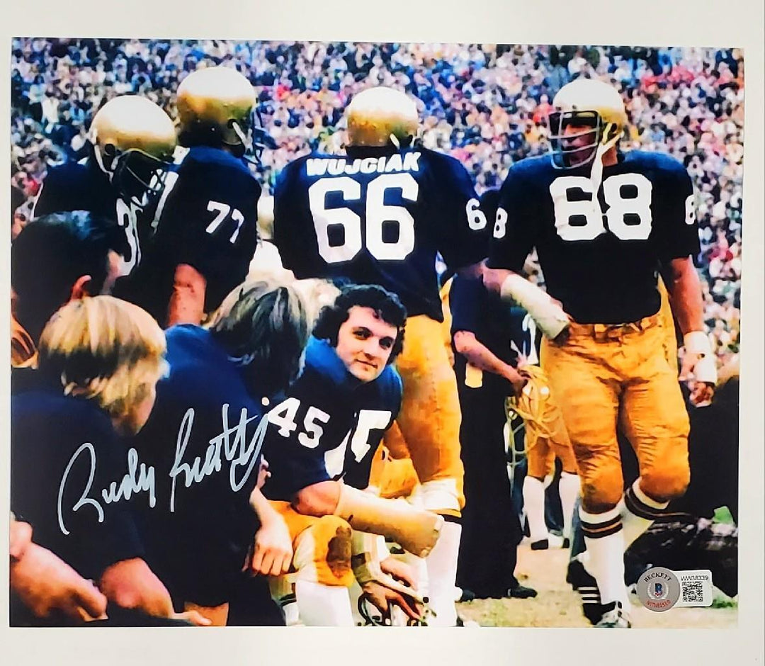 Rudy Ruettiger signed 8x10 photo Notre Dame white  Beckett BAS Witness Holo Image 1