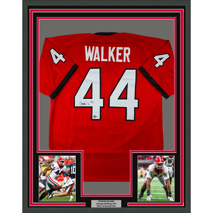 Framed Autographed/Signed Travon Walker 33x42 Georgia Red College Jersey BAS COA Image 1