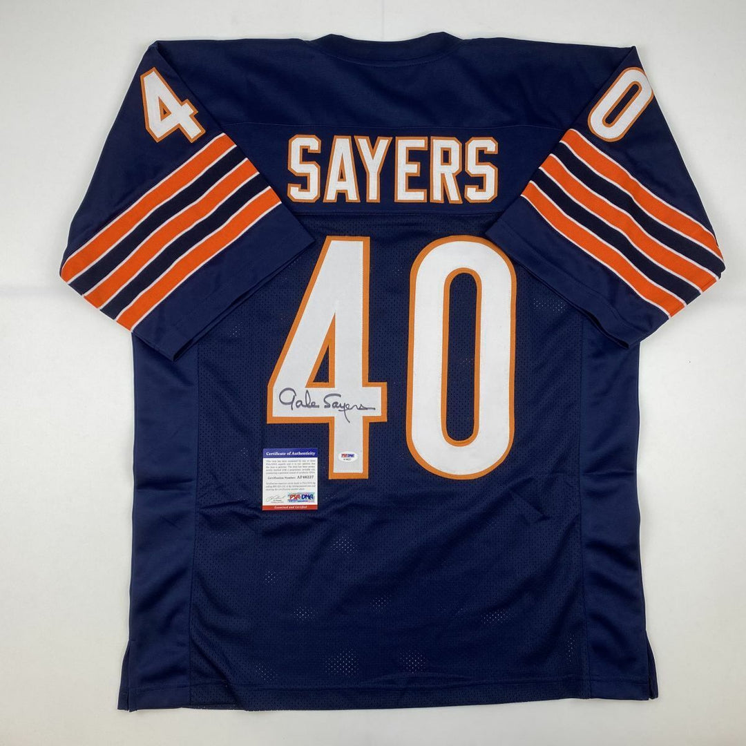 Autographed/Signed GALE SAYERS Chicago Blue Football Jersey PSA/DNA COA Auto Image 1