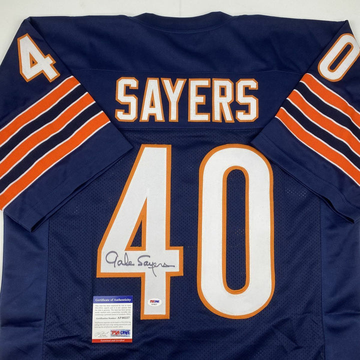 Autographed/Signed GALE SAYERS Chicago Blue Football Jersey PSA/DNA COA Auto Image 2
