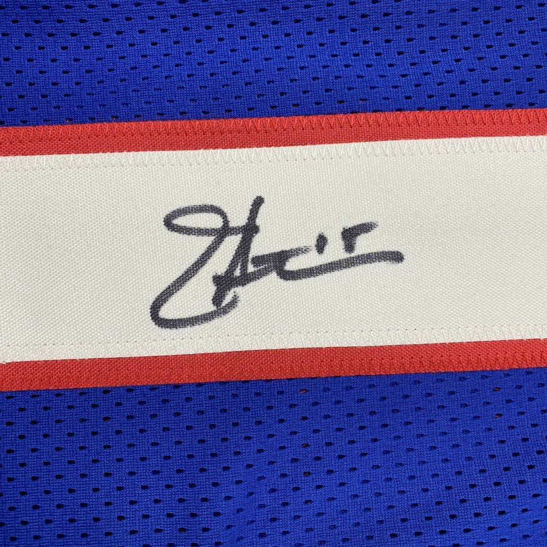 Autographed/Signed JEFF HOSTETLER New York Blue Football Jersey JSA COA Auto Image 3