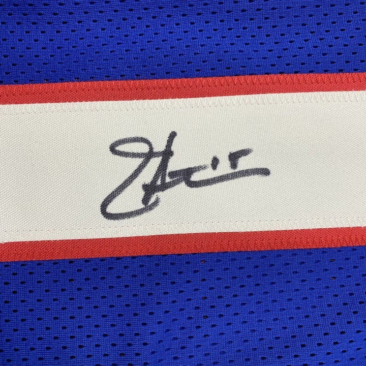Autographed/Signed JEFF HOSTETLER New York Blue Football Jersey JSA COA Auto Image 3
