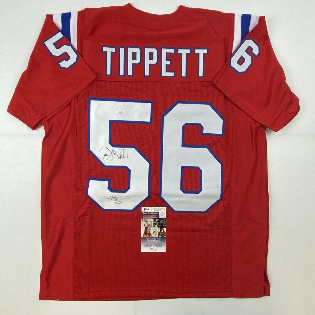 Autographed/Signed ANDRE TIPPETT HOF 08 New England Red Football Jersey JSA COA Image 1