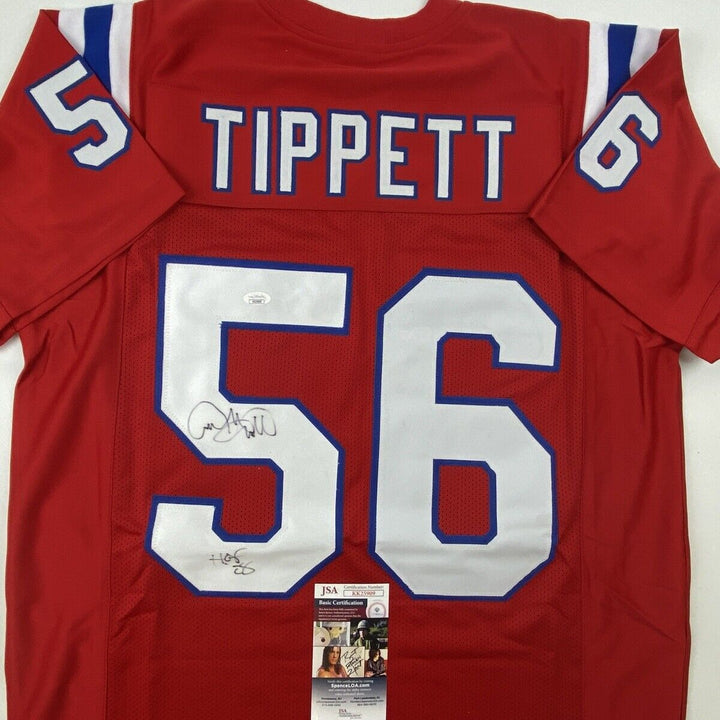 Autographed/Signed ANDRE TIPPETT HOF 08 New England Red Football Jersey JSA COA Image 2
