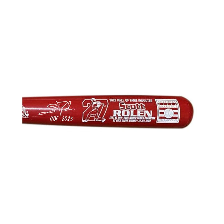 Scott Rolen St. Louis Cardinals Autographed and Inscribed HOF 2023 Cooperstown Red Barrel Bat with Career Stats and HOF Logo (CX Auth)