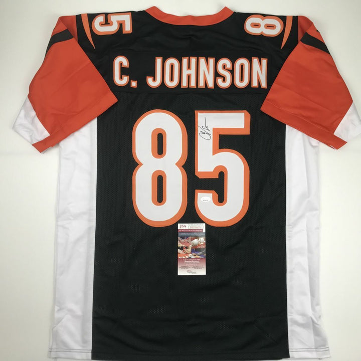 Autographed/Signed CHAD JOHNSON Cincinnati Black Football Jersey JSA COA Auto Image 2