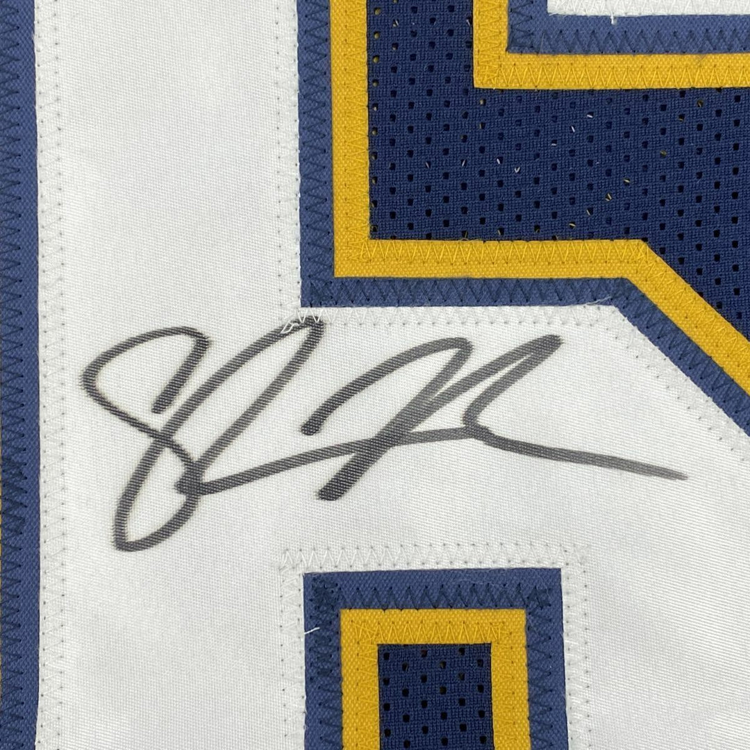 Autographed/Signed SHAWNE MERRIMAN San Diego Dark Blue Football Jersey BAS COA Image 3