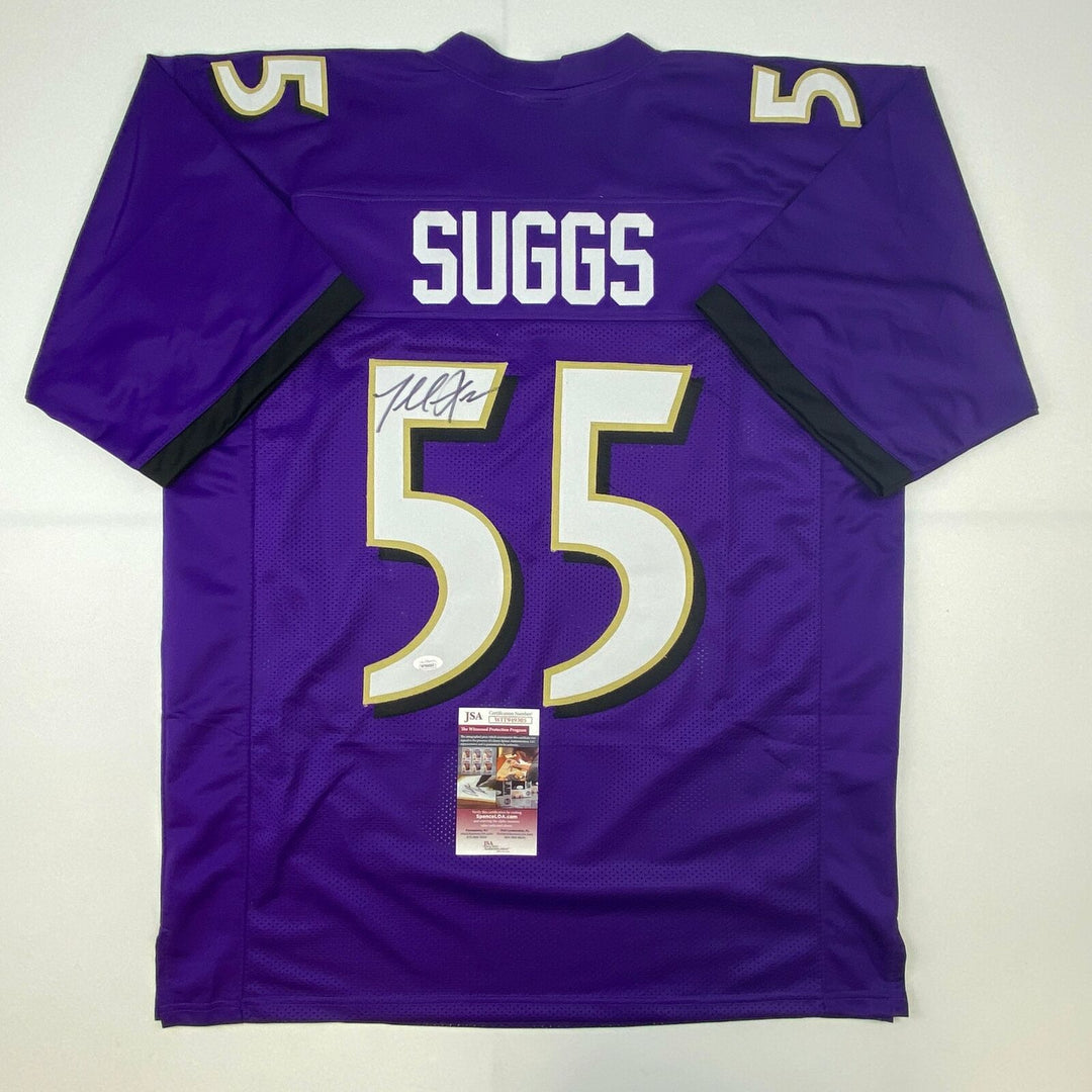 Autographed/Signed Terrell Suggs Baltimore Purple Football Jersey JSA COA Auto Image 1