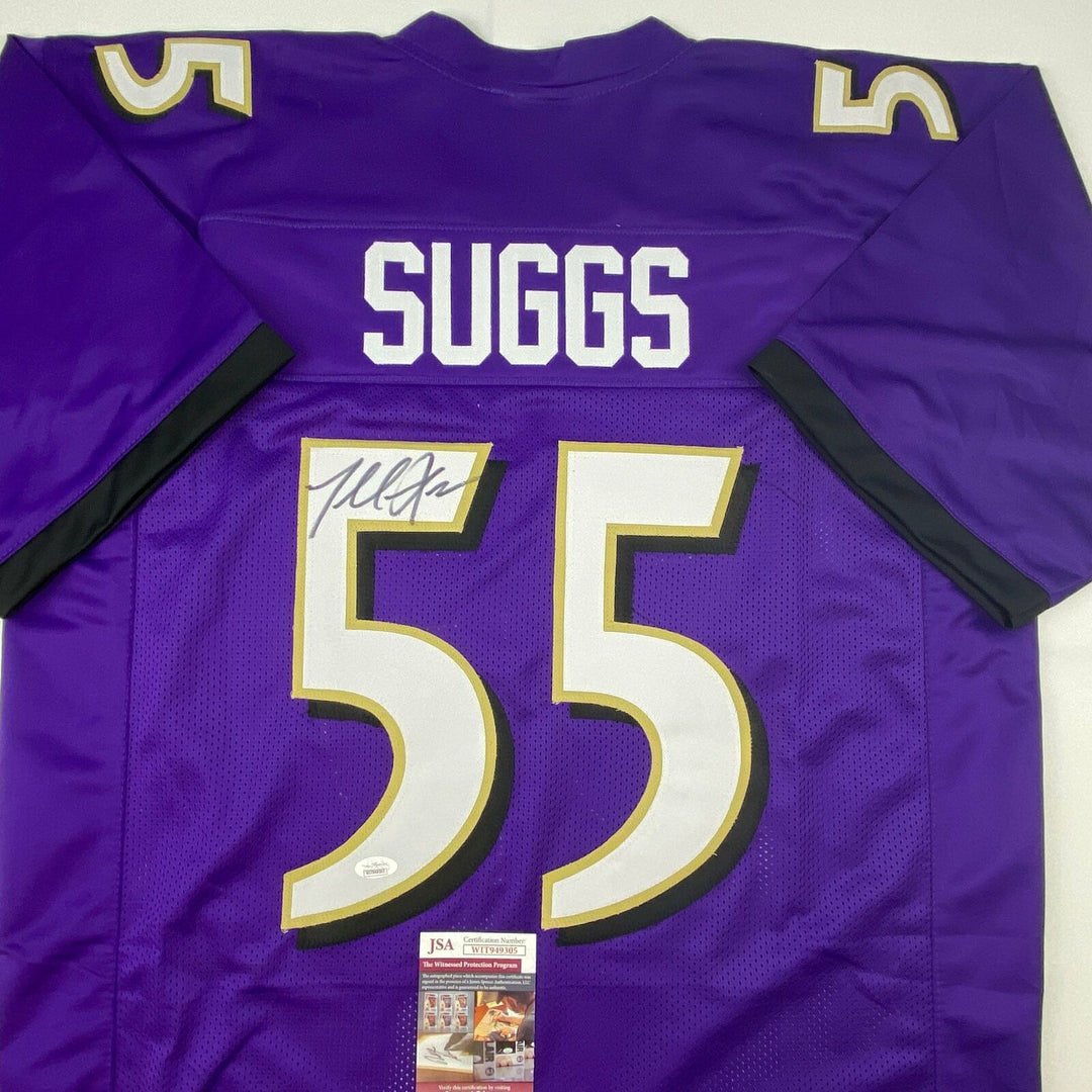Autographed/Signed Terrell Suggs Baltimore Purple Football Jersey JSA COA Auto Image 2