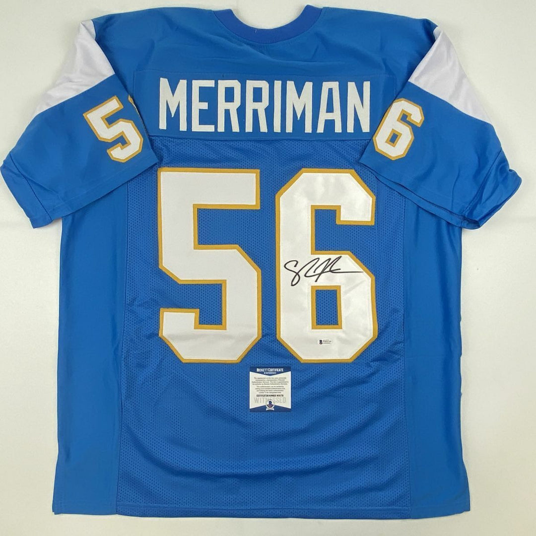 Autographed/Signed SHAWNE MERRIMAN San Diego Powder Blue Football Jersey BAS COA Image 1