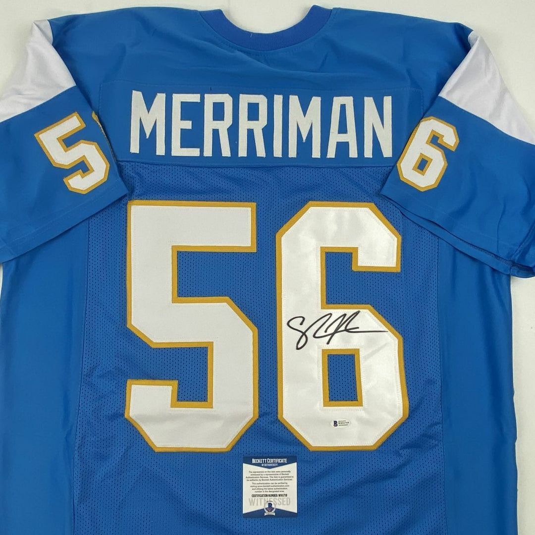 Autographed/Signed SHAWNE MERRIMAN San Diego Powder Blue Football Jersey BAS COA Image 2