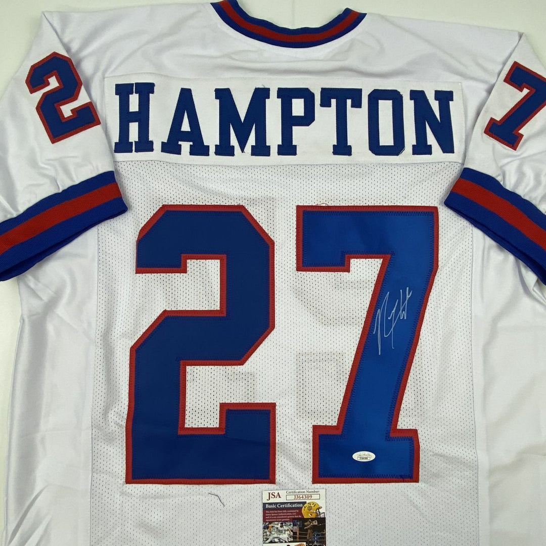 Autographed/Signed RODNEY HAMPTON New York White Football Jersey JSA COA Auto Image 3