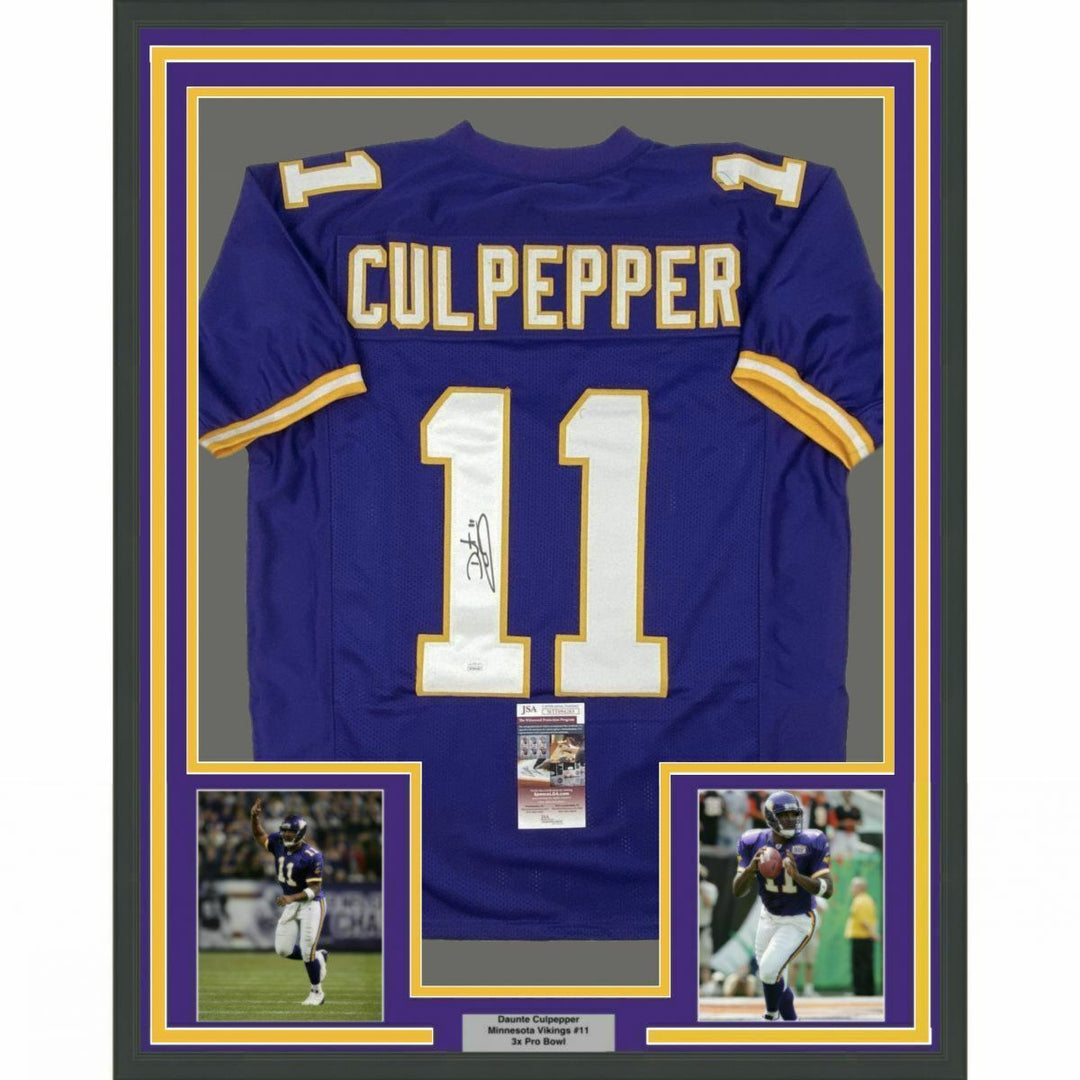 FRAMED Autographed/Signed DAUNTE CULPEPPER 33x42 Minnesota Purple Jersey JSA COA Image 1
