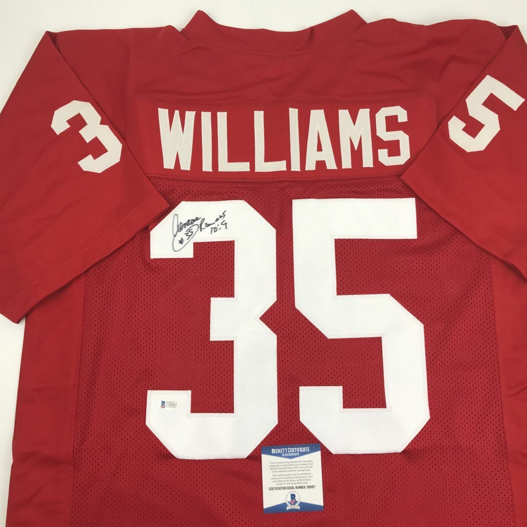 Autographed/Signed AENEAS WILLIAMS Arizona Red Football Jersey Beckett BAS COA Image 1